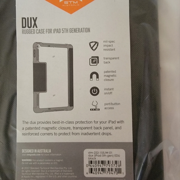 STM DUX RUGGED CASE BLACK MIL DROP TESTED IPAD 5 GEN - Picture 2 of 8
